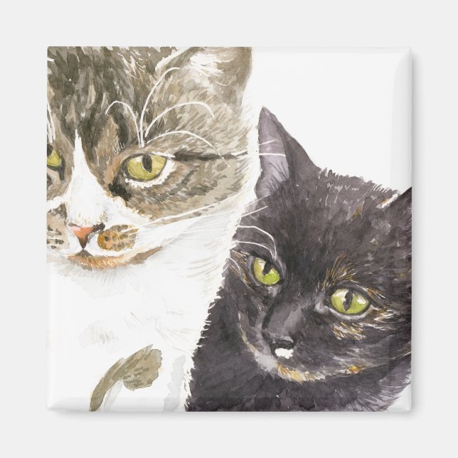Imán Dos gatos - tabby y tortie (Frente)