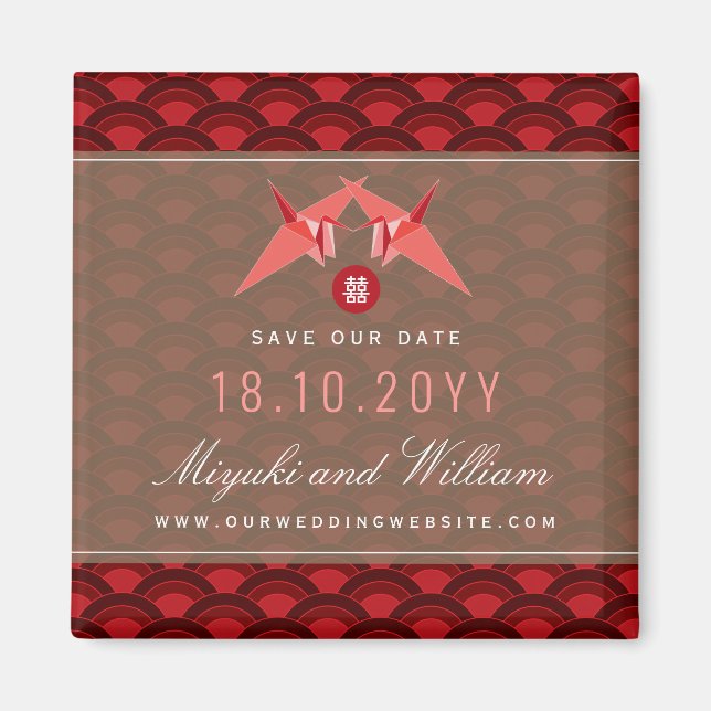 Imán Dos Grúas De Papel Rojo Patrón De Vieira Guardar L (Frente)