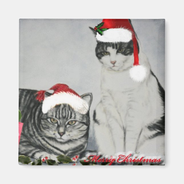 Imán Dos imanes de arte gatos Navidades (Frente)