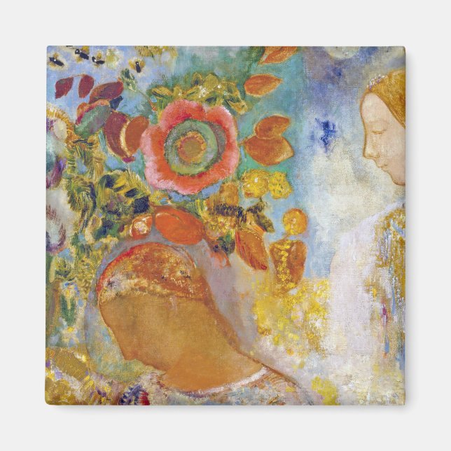 Imán Dos jóvenes Chicas entre flores, Redon (Frente)