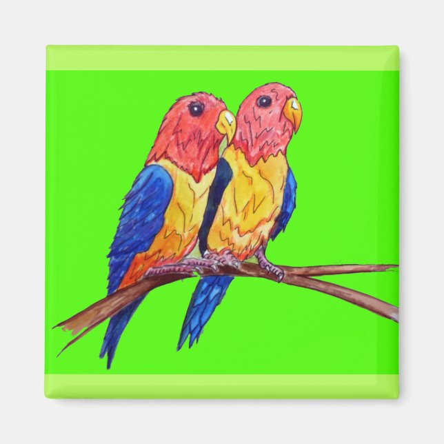 Imán Dos loros en una percha (Frente)