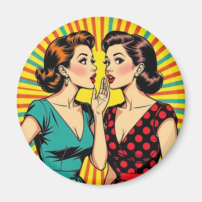 Imán Dos mujeres cotilleando contando secretos Pop Art (Frente)