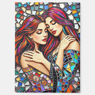 Imán Dos mujeres enamoradas   Faux Mosaic Tile Style