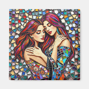Imán Dos mujeres enamoradas Faux Mosaic Tile Style