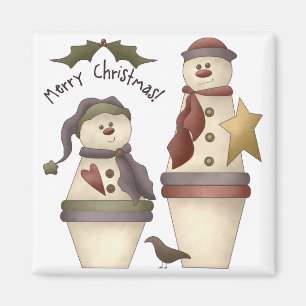 Imán Dos muñecos de nieve lindos:: Diseño de las