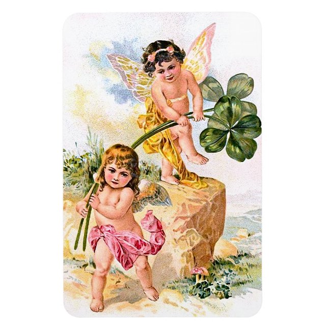 Imán Dos niños con mariposas encantadoras (Vertical)