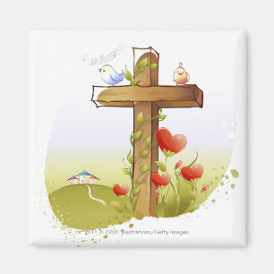 Imán Dos pájaros que se encaraman en una cruz
