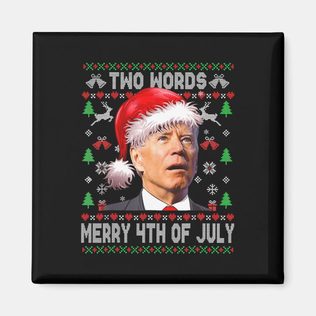 Imán Dos Palabras Feliz 4 de Julio Joe Biden Navidad  (Frente)