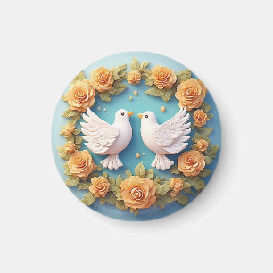 Imán Dos palomas blancas en medio de un patrón floral