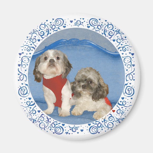 Imán Dos Pequeños Perros Rescatados Shih Tzu (Frente)
