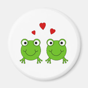 Imán Dos ranas verdes con los corazones rojos