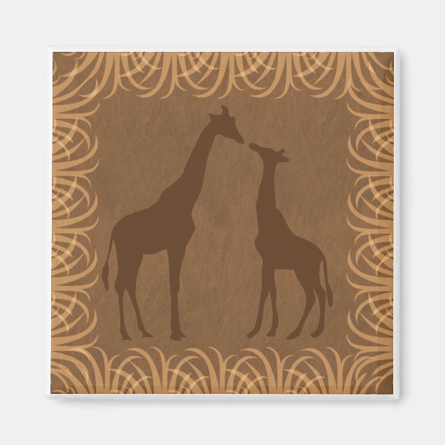 Imán Dos Silhouettes de jirafa (Tema Safari) (Frente)