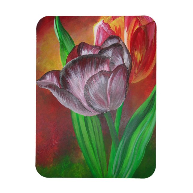 Imán Dos tulipanes contra fondo rojo (Vertical)