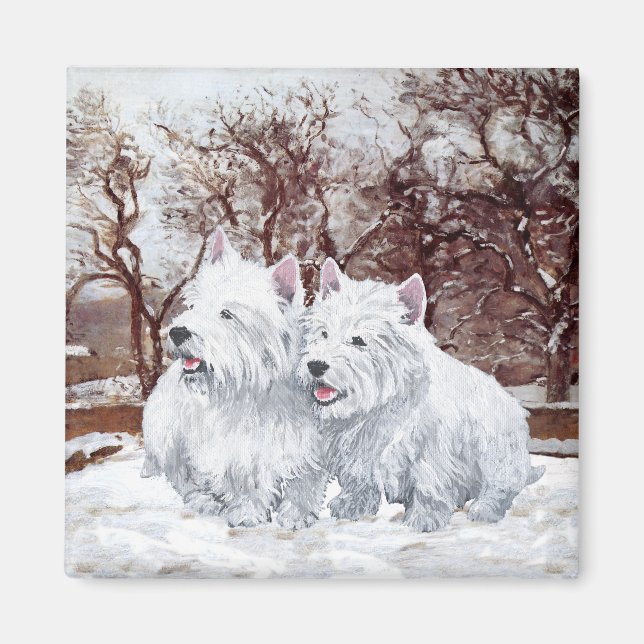 Imán Dos Westies en invierno (Frente)