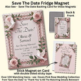 Imán Doves & Pink Roses 3D Effect, Save The Date 