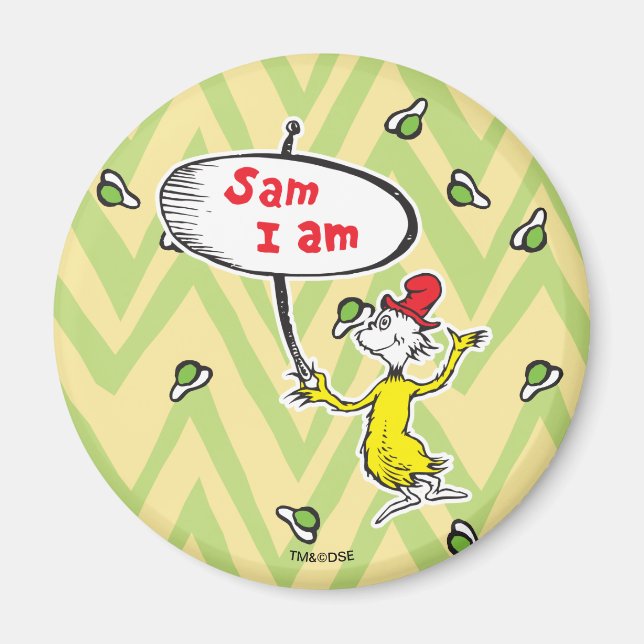 Imán Dr. Seuss | Sam-I-Am sosteniendo cartel (Frente)
