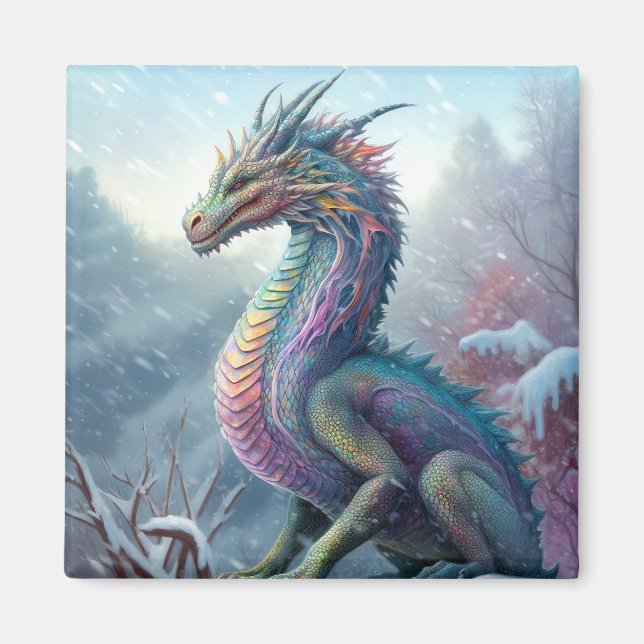 Imán Dragón Arcoiris En El Arte De La Nieve Fantasía (Frente)