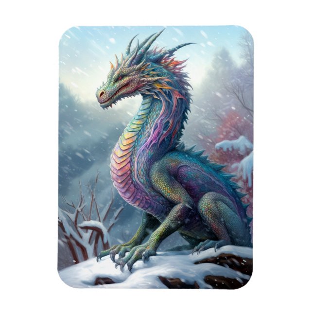 Imán Dragón Arcoiris En El Arte De La Nieve Fantasía (Vertical)