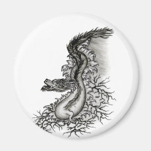 Imán Dragón chino, diseño blanco y negro en tatuostyl