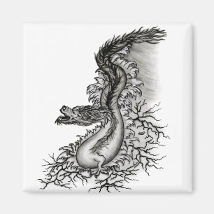 Imán Dragón chino, diseño blanco y negro en tatuostyl