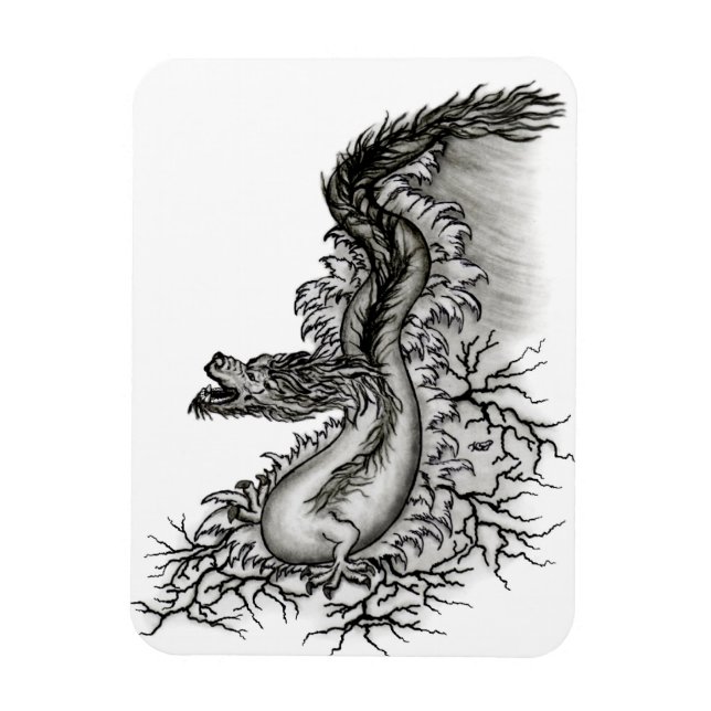 Imán Dragón chino, diseño blanco y negro en tatuostyl (Vertical)