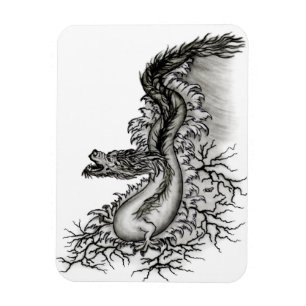 Imán Dragón chino, diseño blanco y negro en tatuostyl