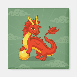 Imán Dragón Chino Rojo sobre Verde