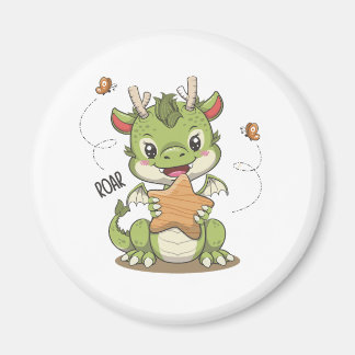 Imán Dragón Cuto Con Estrella De Madera Y Mariposa