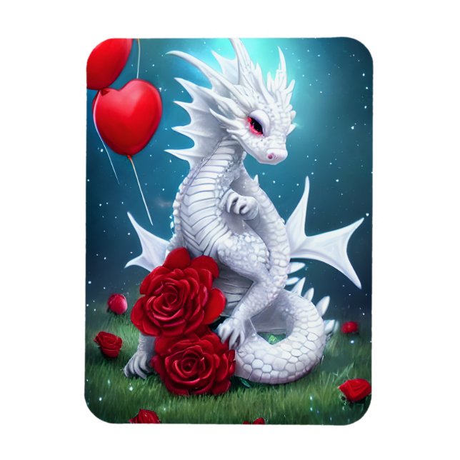 Imán Dragón de amor de San Valentín blanco (Vertical)