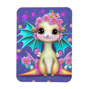 Imán Dragón de bebé con flores rosadas