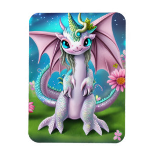Imán Dragón de bebé sonriente con flores