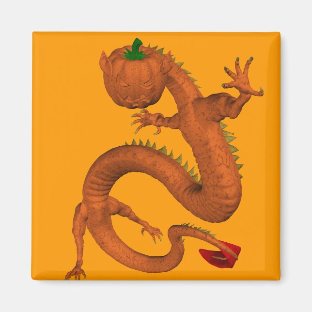 Imán Dragón de calabaza de Halloween naranja (Frente)