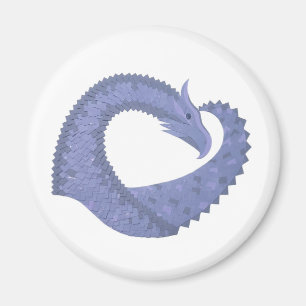 Imán Dragón de corazón azul-gris sobre blanco