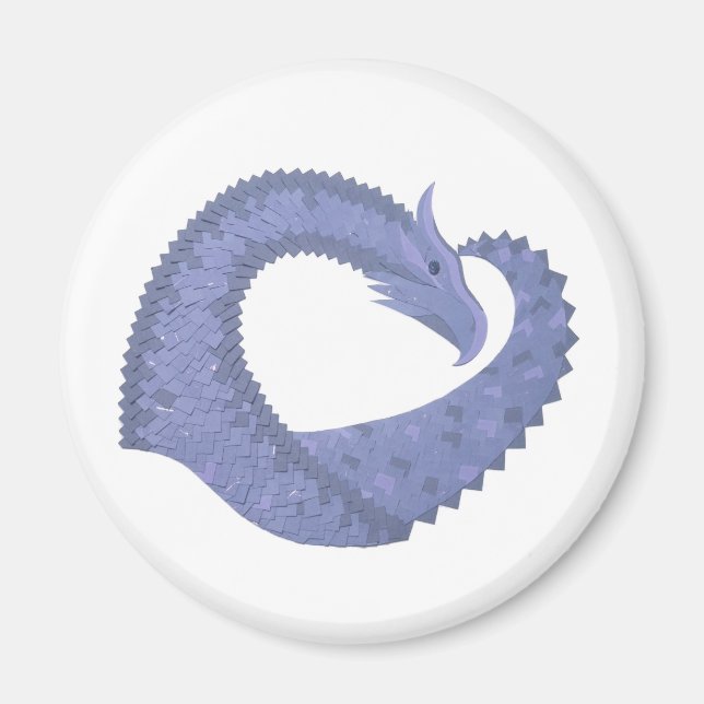 Imán Dragón de corazón azul-gris sobre blanco (Frente)