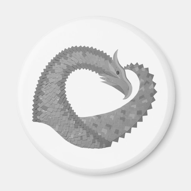 Imán dragón de corazón gris sobre blanco (Frente)