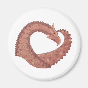 Imán Dragón de corazón marrón sobre blanco