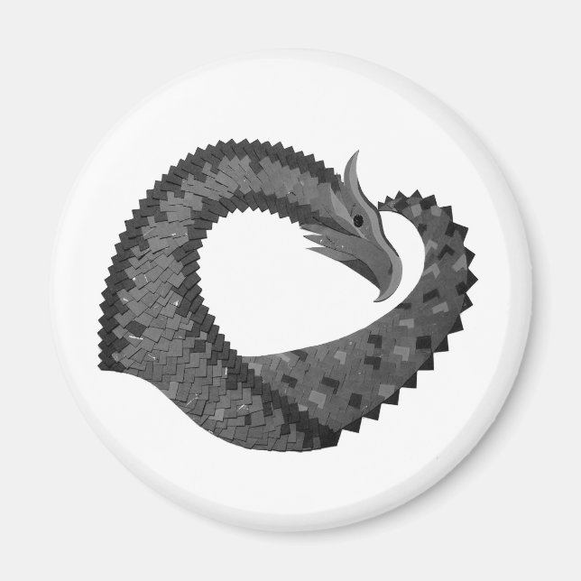 Imán dragón de corazón negro sobre blanco (Frente)