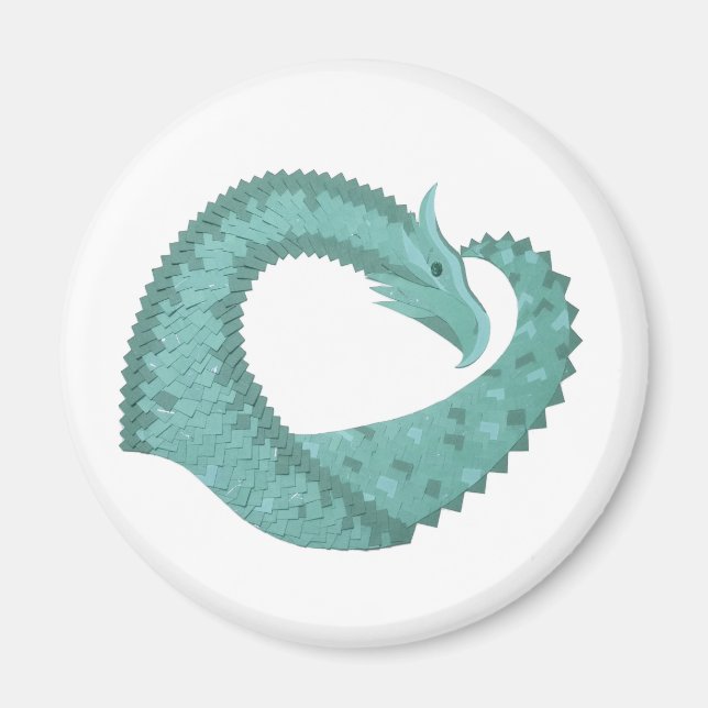 Imán Dragón de corazón verde sabio sobre blanco (Frente)