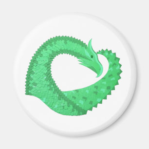 Imán dragón de corazón verde sobre blanco