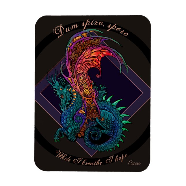 Imán Dragón de estilo Art Nouveau con lema latino (Vertical)