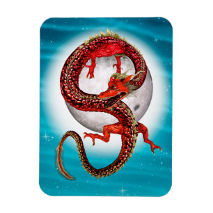 Imán Dragón de Luna Roja Arte de Fantasía Celestial