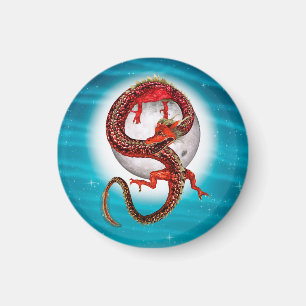 Imán Dragón de Luna Roja Arte de Fantasía Celestial