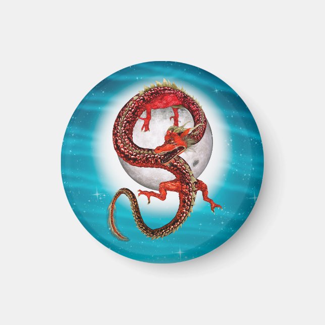 Imán Dragón de Luna Roja Arte de Fantasía Celestial (Frente)