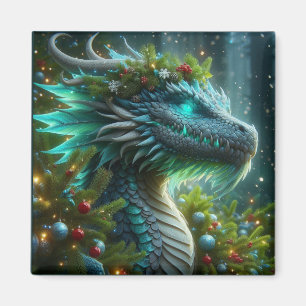 Imán Dragón de Navidades turquesa mágico