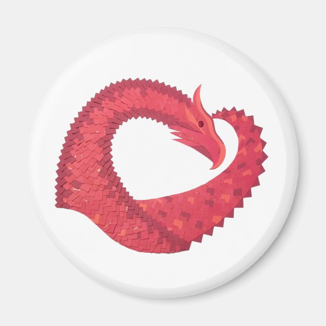Imán Dragón del corazón rojo en blanco (Frente)