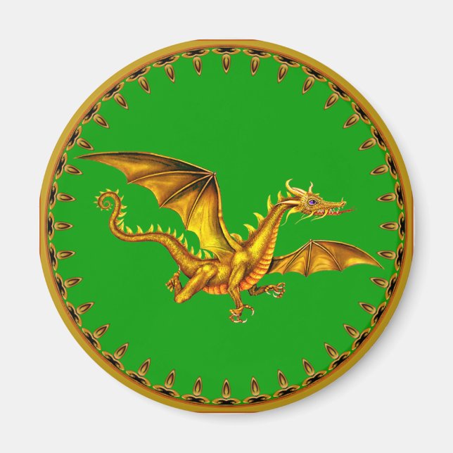 Imán dragón dorado verde (Frente)