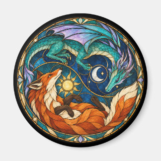 Imán Dragon Fox Celestial Vidriera de Colores