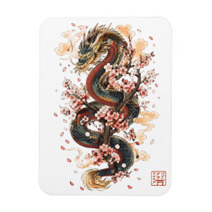 Imán Dragón Japonés con Flores de Cerezo Mito de Saku
