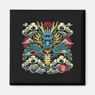 Imán Dragón japonés frente a las nubes Anime vintage