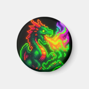 Imán Dragón Neon Pixel - Diseño Retro Arcade Flame